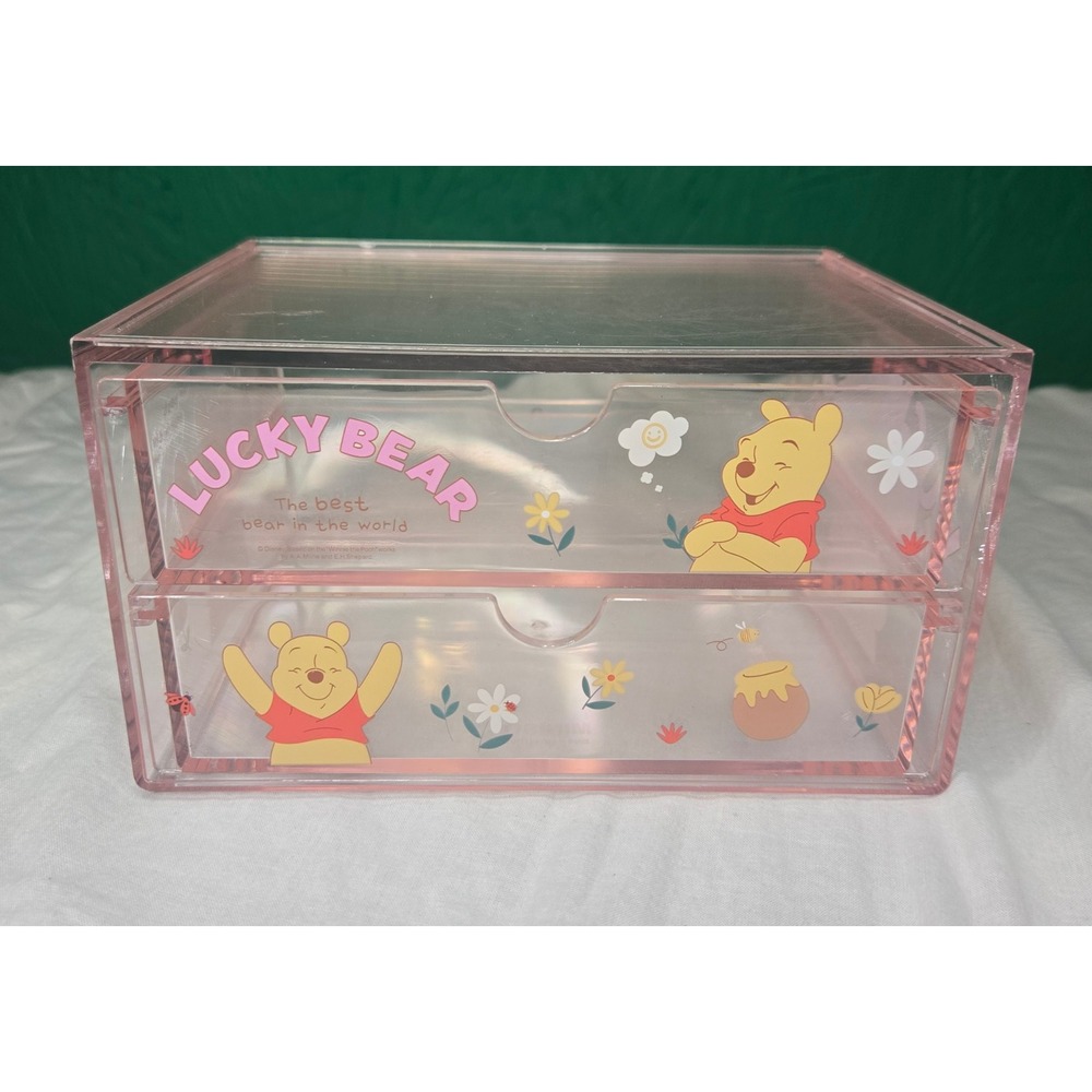 Miniso Disney Winnie the Pooh Lucky Bear Pink 2 Drawer Desktop Organizer Plastic